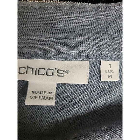 Chico's Dusty Blue Beaded Long Sleeve Tunic Top SZ M - Picture 6 of 7